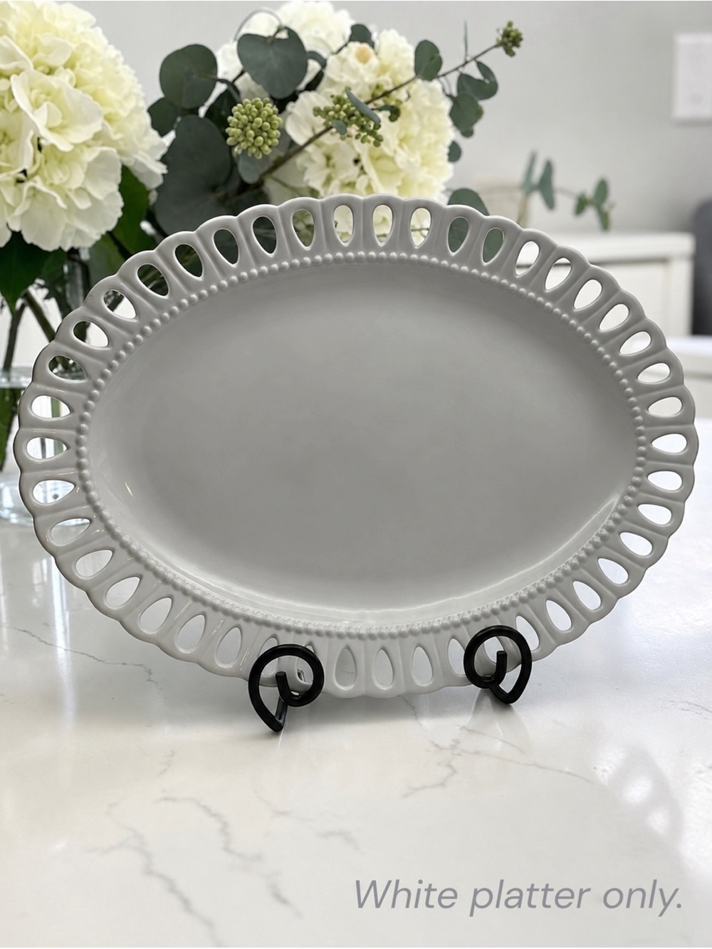 Godinger Regal Cream White Pierced Oval Serving Platter 14.5” | Cottagecore
